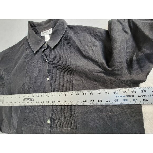 Bloomingdales Womens Black Button-Up Pintuck Linen Shirt Size 1X Long Sleeves - Picture 5 of 7